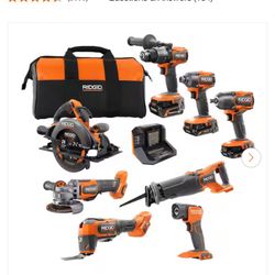 RIDGID 18V Brushless Cordless 8-Tool Combo Kit with (2) 2.0 Ah and (1) 4.0 Ah MAX Output Batteries, and Charger