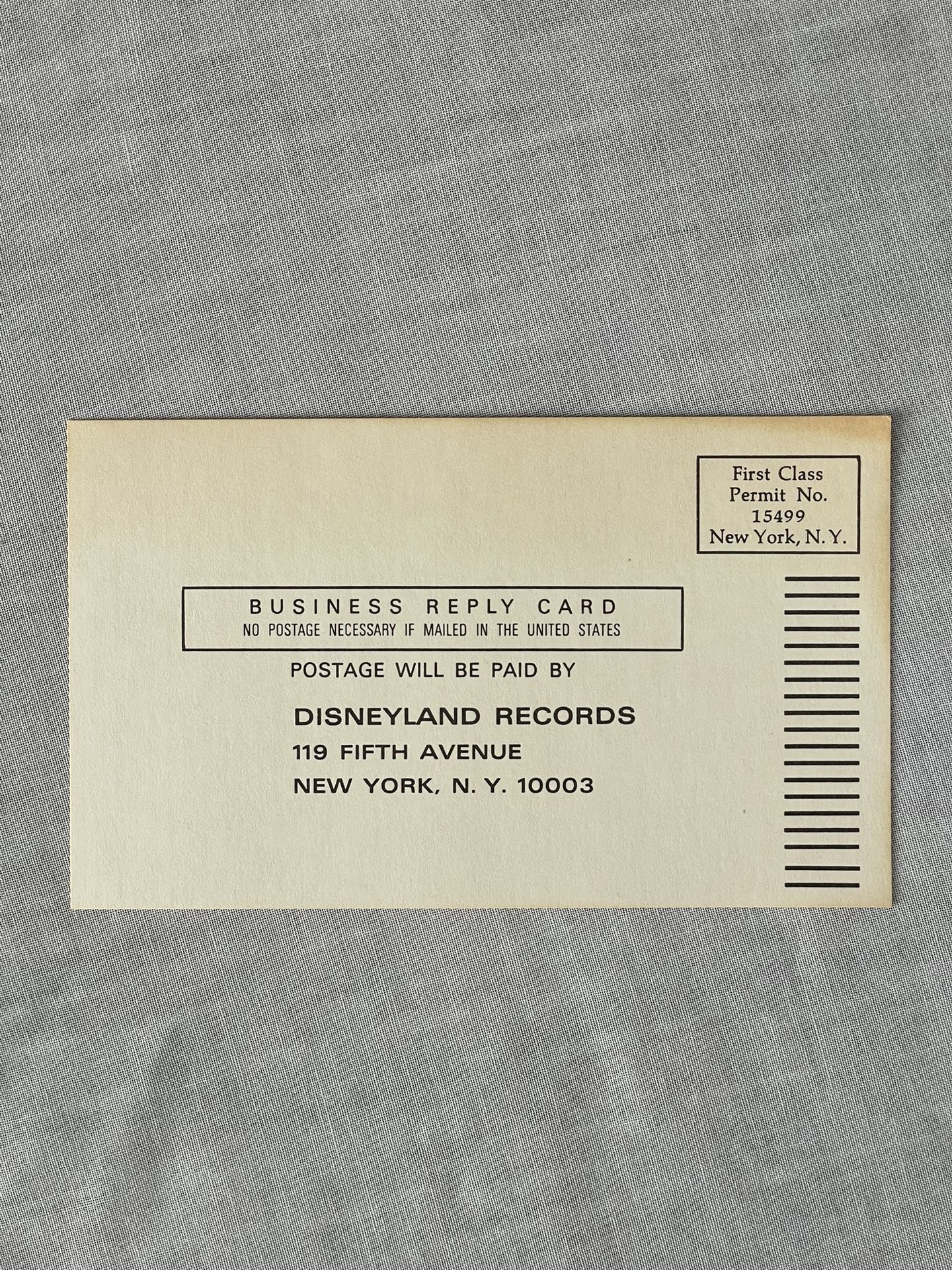 Disneyland Records Vintage Reply Postcard