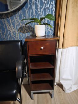 Wood Nightstand with Drawer and Shelves