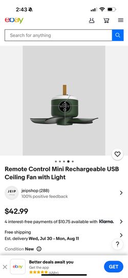 Still Brand New Never Used It Remote Control Mini Rechargeable USB Ceiling Fan  With Light