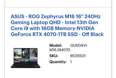 Brand New ASUS ROG Zephyrus M16 Gaming Laptop – $1500 🔥