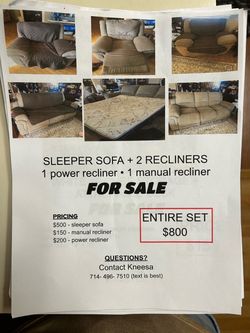 Sleeper Sofa with Power and Manual Recliner Set