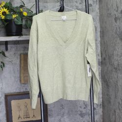A New Day Relaxed V-neck Pullover Sweater Light Green M