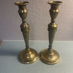 Brass Candlestick Holders Made In Japan 11 3/8” Brass Set Of 2