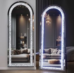 Hasipu 71"×24" LED Full-Length Mirror Arch Design With Crystal Crush Diamond, Wall Mounted Diamond Mirror Leaning For Living Room Bedroom Dimming & 3 