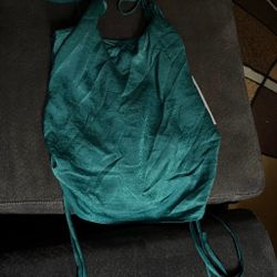 Teal Satin Tie-Back Crop Top size L