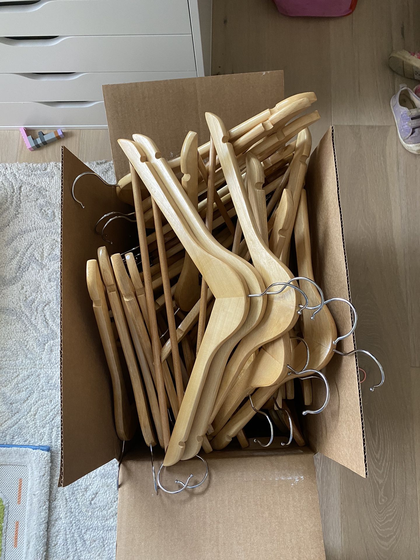 Box Of Wooden Hangers