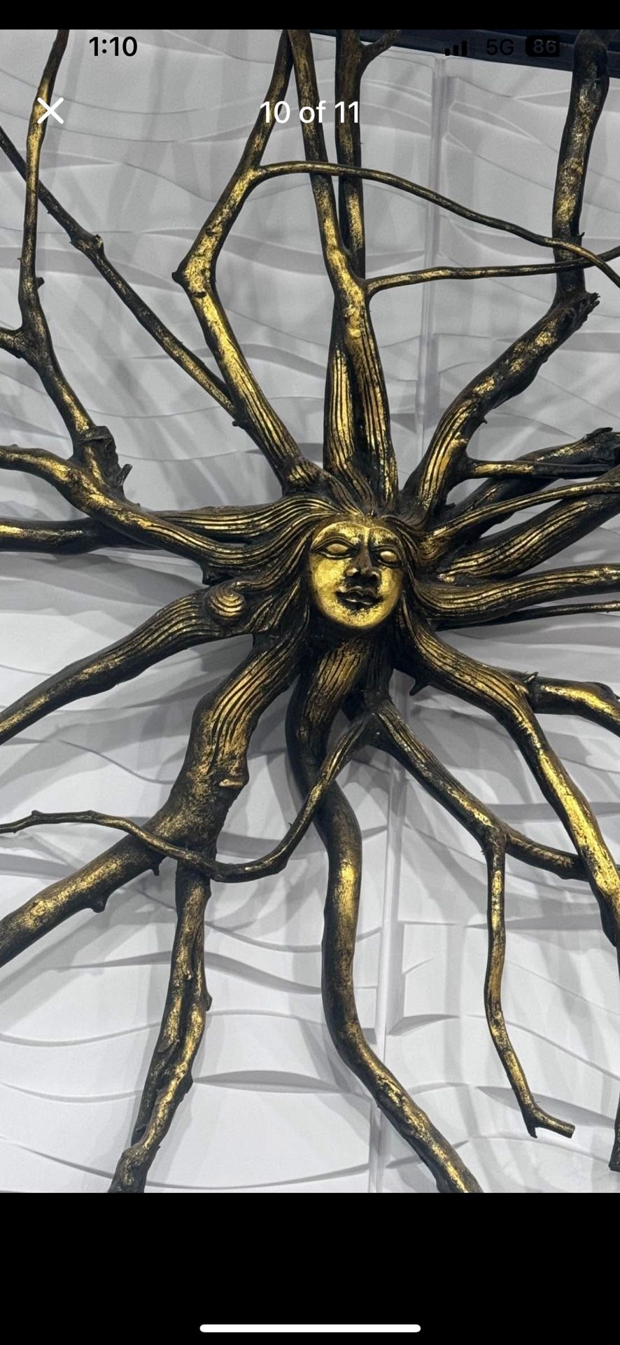 FABULOUS! 2 For $250. Original MCM Wall Mask Plaque With Art Deco Lady Medusa Face. Black & Gold Wood Tree Twigs Branches $250 FOR THE WOODEN PAIR! 
