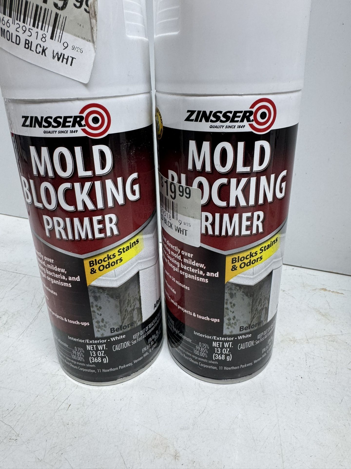 (2) Zinsser Mold Blocking Primer. $12 A Can. Must Pickup