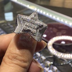 Sterling Silver Mossenite Diamond Big Diamond Ring Men’s Available Size 10…