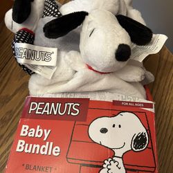 Peanuts snoopy - 3 piece baby bundle - blanket lovie and rattle  New items - packaging has wear / bent corners / scuffs