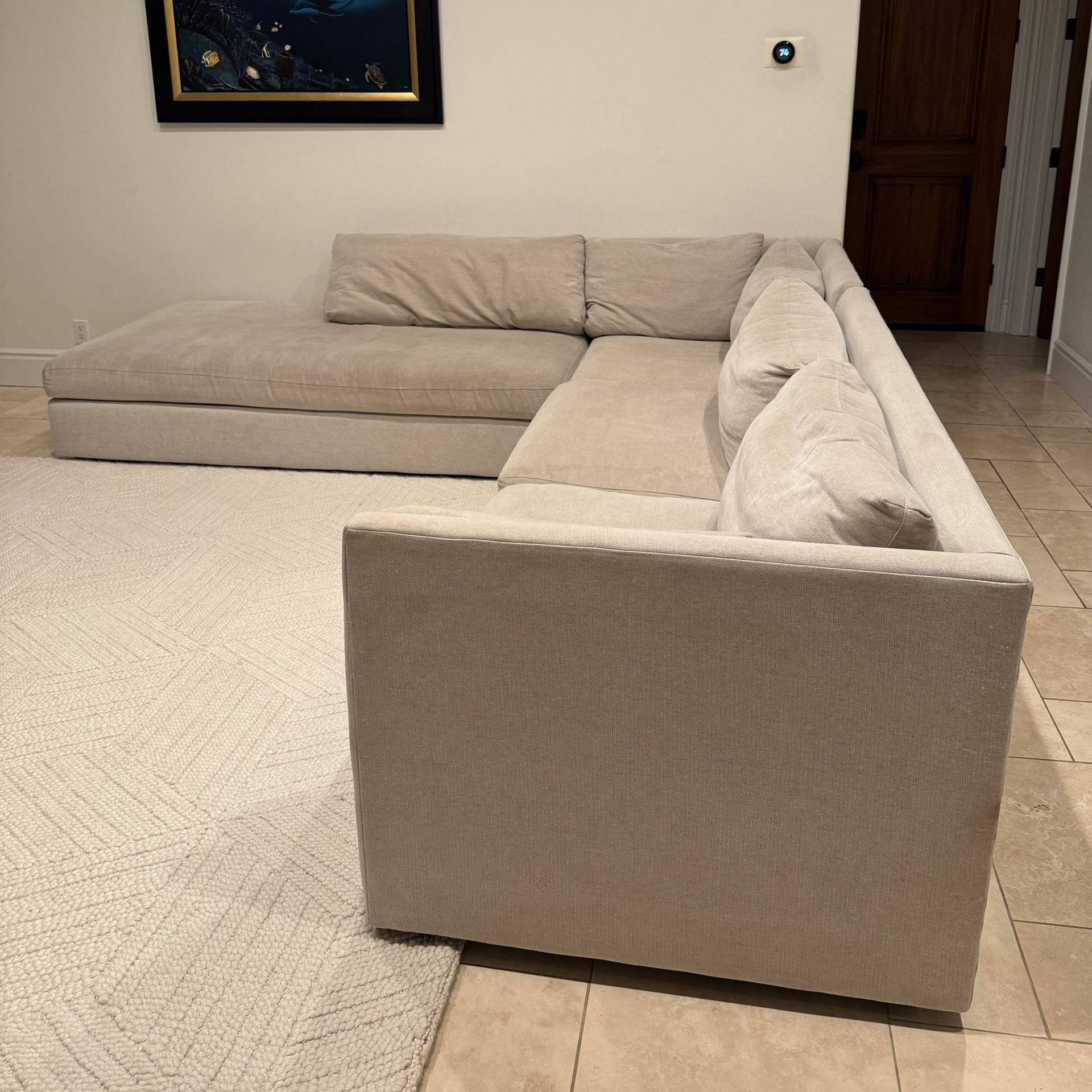 Large Comfy Velvet Cream Sectional Couch Sofa