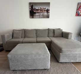 Light Gray 2-Piece L-Shaped Sectional + Ottoman