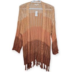 Maurices Sunset Ombre Fringe Open Front Crochet Cardigan 