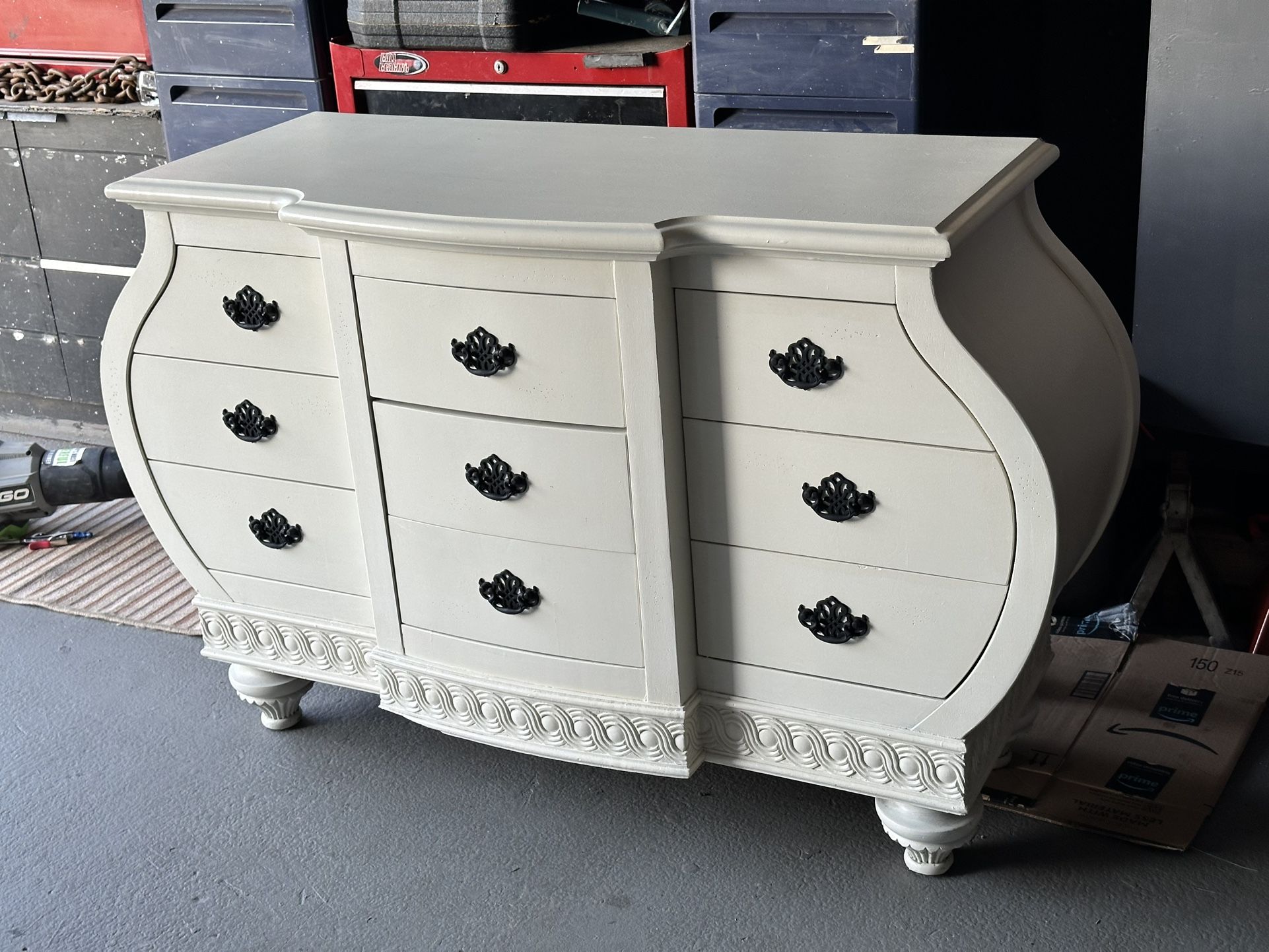  French Bombé Style Dresser – 9 Drawers, Elegant Curved Design 