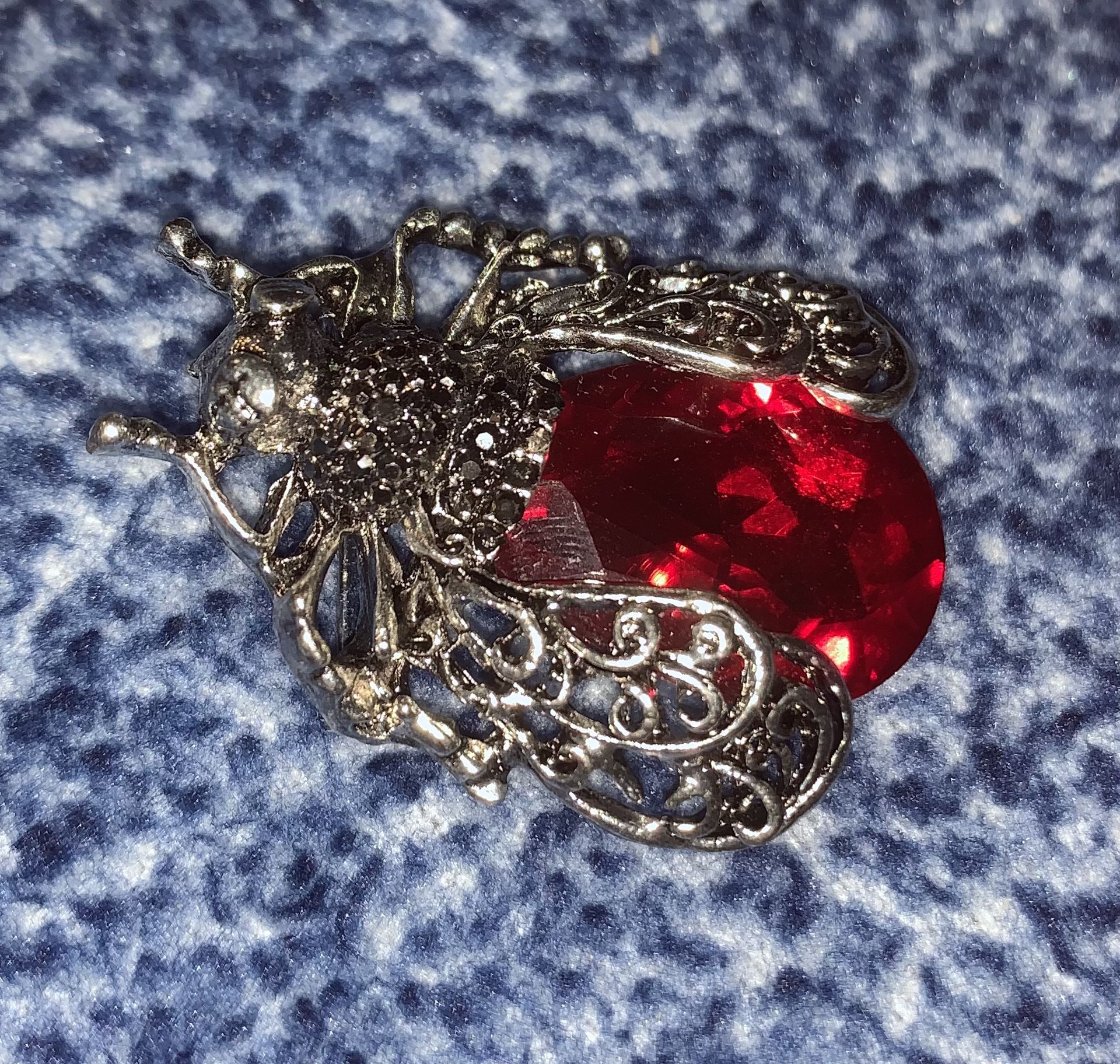 New Rhodium & Red Faceted Glass Beetle Pin