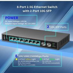 10 Port 2.5Gb Unmanaged Ethernet Switch with 8* 2.5G Base-T Ports,