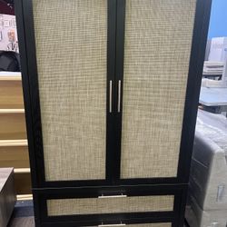Large - Capacity Bohemian Storage Cabinet with Two Drawers and Adjustable Shelves - 1-Piece - Black，$380