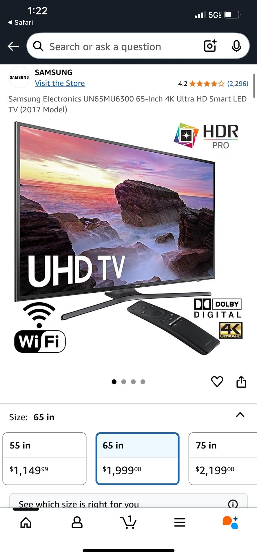 Samsung 65in TV w/ Wall Mount