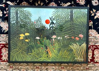 Henri Rousseau Virgin Forest Sunset Framed Print Jaguar Museum Basel