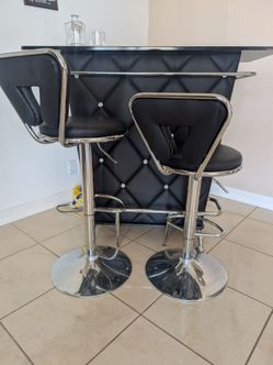 Black Faux Leather Adjustable Bar Stools Set of 2