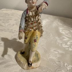 Vintage  porcelain man Figurine with lace / gold trim