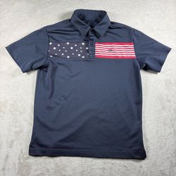 Travis Mathew Shirt Boys Medium Blue Polo Golf Lightweight USA Flag Patriotic#6A