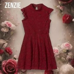 Girl's Zenzi Red Wine Lace Dress