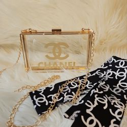 Acrylic Box Bag Clutch Bag with Gold Chain Strap
