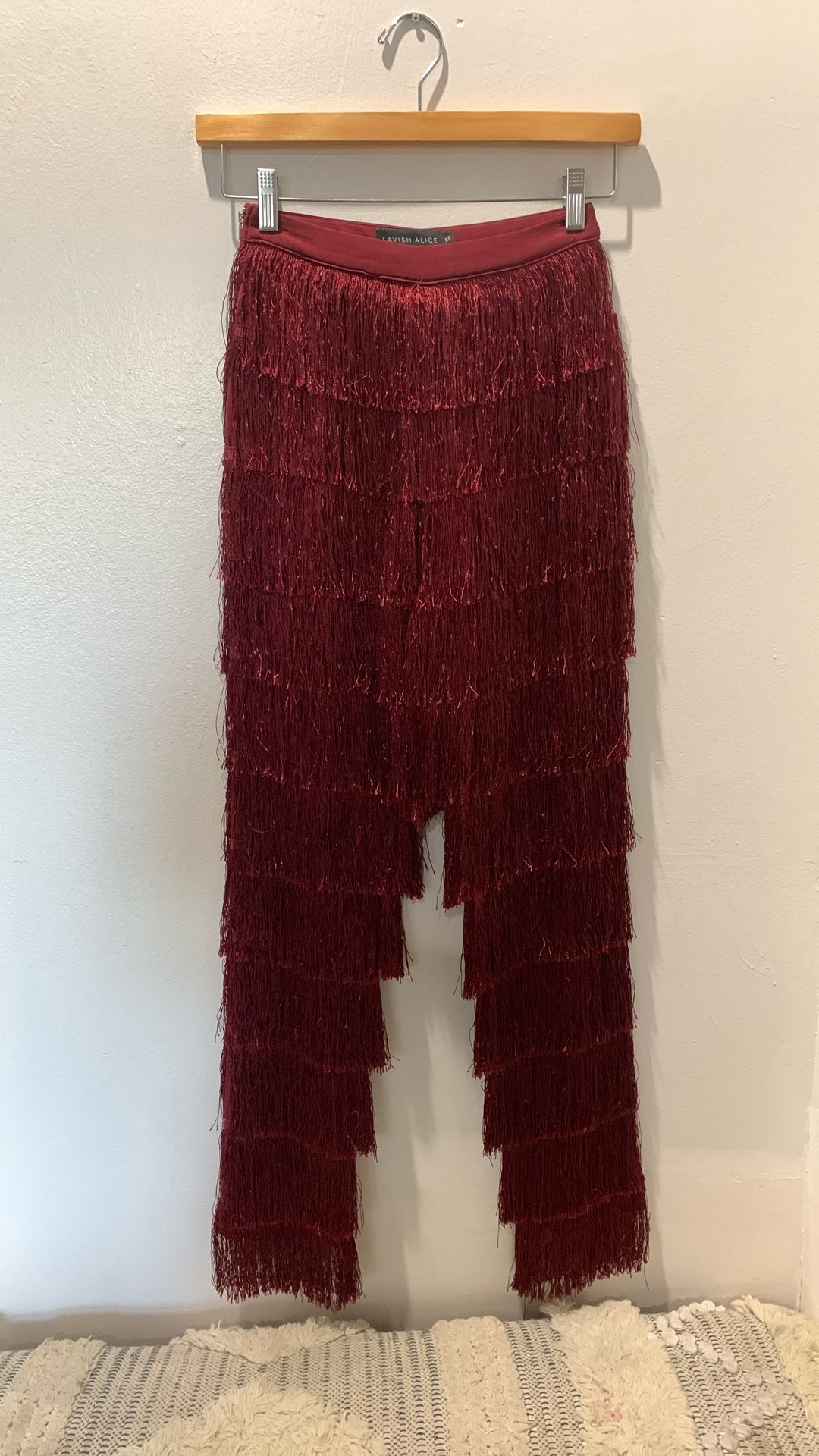 Burgundy fringe Pants