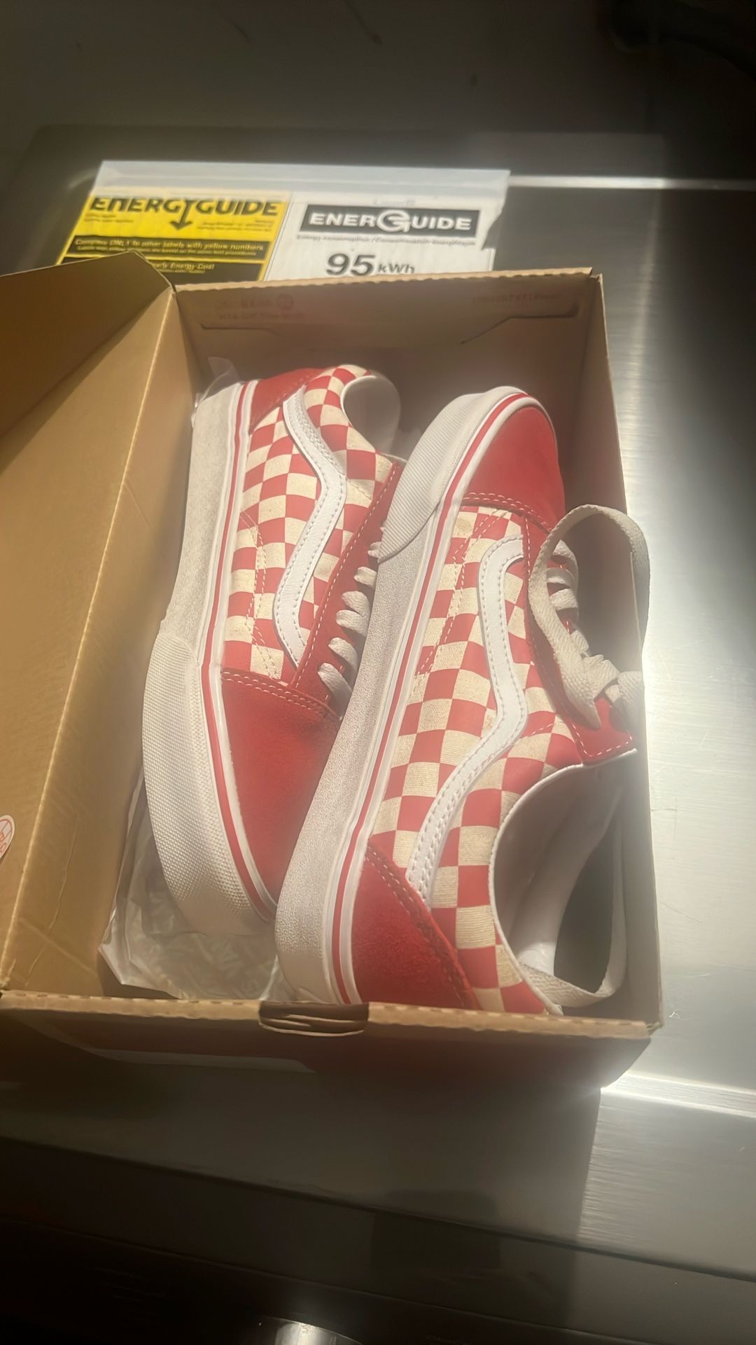 Red Checker Vans Size 7.0 In men 8.5 In Women