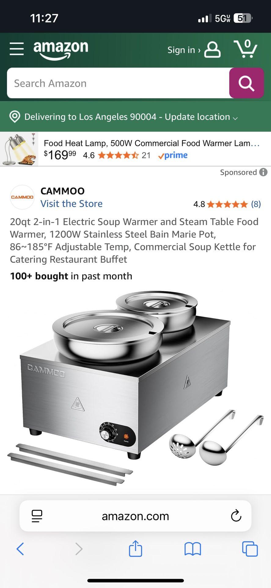 20qt 2-in-1 Electric Soup Warmer and Steam Table Food Warmer, 1200W Stainless Steel Bain Marie Pot, 86~185°F Adjustable Temp, Commercial Soup Kettle f