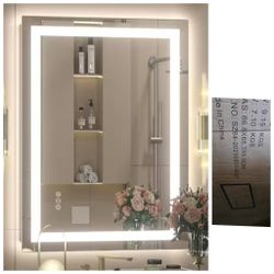 Apmir
24 in. W x 32 in. H Rectangular Frameless Double LED Lights Anti-Fog Wall Bathroom Vanity Mirror in Tempered Glass