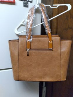 Tan Faux Leather Tote Handbag