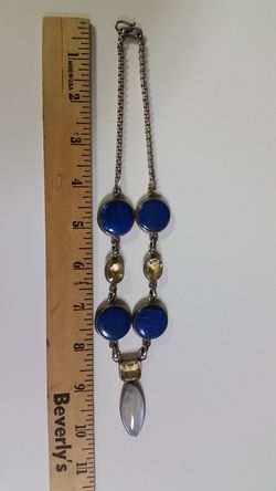 Sterling Lapis Citrine Moonstone Necklace - Vintage