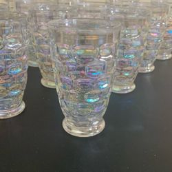 12 iridescent glass 12 ounce thumbprint tumblers, Yorktown colonial pattern