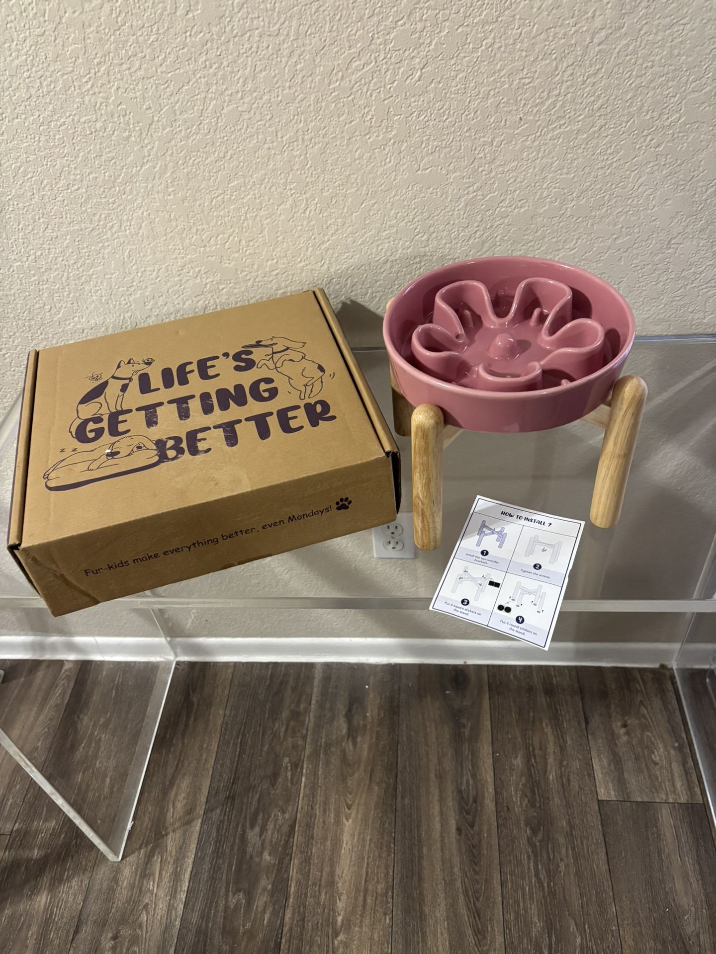 LE TAUCI Ceramic Slow Feed Dog Bowls, Elevated for Small and Medium Breed Dogs, Anti-Gulping Pet Feeding Dishes, Flower Pink, 1.5 Cups