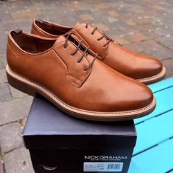 MENS NICK GRAHAM DYLAN ELASTIC LACE UP OXFORD DRESS SHOES - SIZE 10 NEW WITH BOX