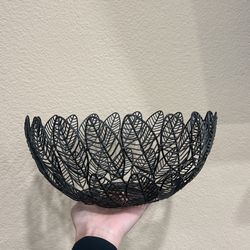 Fruit Basket Metal Color Black Leaf Pattern 