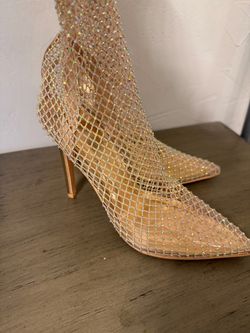 Women’s Sheer FishNet Rose Gold Heeled Bootie -8.5