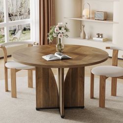 Tribesigns 39.37-Inch Round Dining Table for 4 People, Farmhouse Kitchen Dinner Table with Wooden Tabletop and Legs, Space-Saving Dining Furniture for