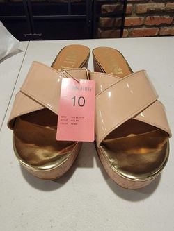 Taupe women's size 10 Open Toe faux cork wedge new with tags