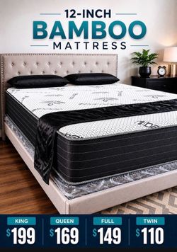 BRAND NEW TWIN FULL QUEEN KING 12 inch BAMBOO MATTRESS ONLY AND FREE DELIVERY ORDER AND PAY ON ARRIVAL