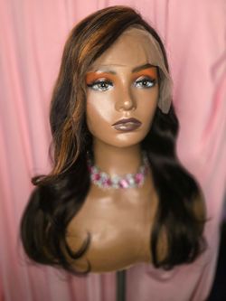 13x6 lace front human hair wig  natural black cooper highlights new  22"  body wave
