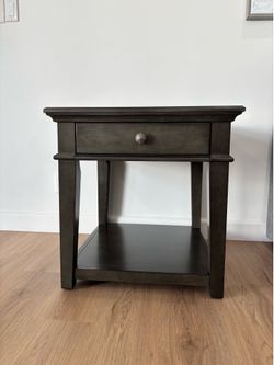 NEW Solid Wood Side Table - Grey Acacia & Birch - Felt-Lined Drawer