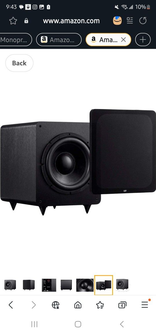 Monoprice SW 12 400 Watt RMS (600 Watt Peak) Powered Subwoofer 12 Inch, Ported Design, Variable Phase Control, Variable Low Pass Filter, F