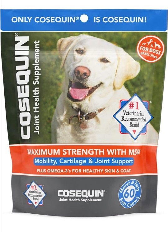 Nutramax Cosequin Joint Health Supplement for Dogs - With Glucosamine, Chondroitin, MSM, and Omega-3 for Healthy Skin and Coat, 60 Soft Chews