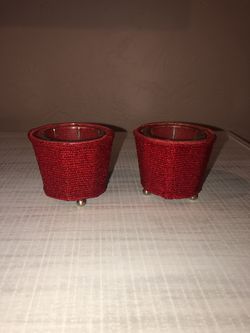 Red beaded candle holders