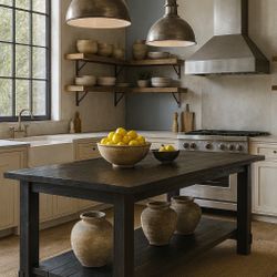RH Restoration Hardware Black Salvaged Wood Kitchen Island Table