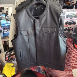 Black Leather Motorcycle Vest. First manufacturing motorcycle club leather vest size XXL